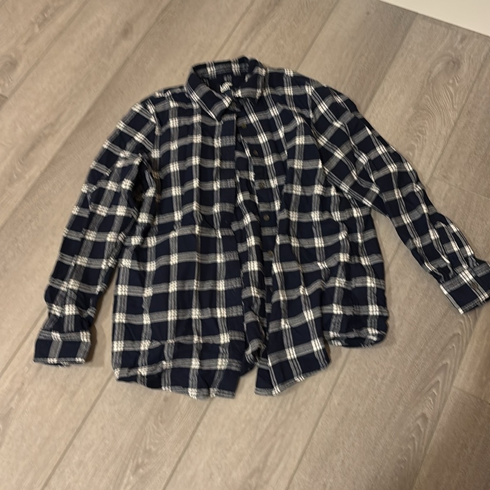 NWOT Lands' End Navy and White Plaid Shirt